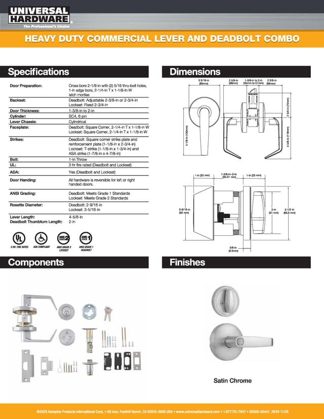 Literature for Heavy Duty Commercial Leverr and Deadbolt Combo