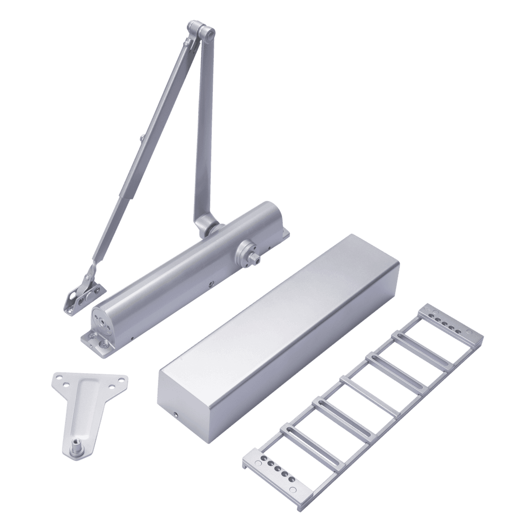 Commercial Door closer and plate with included mounting hardware.